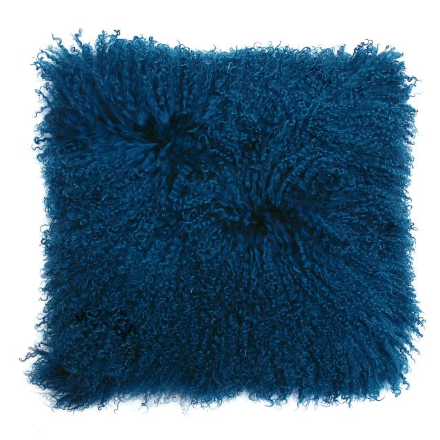 Tibetaans schapenvacht kussen blauw