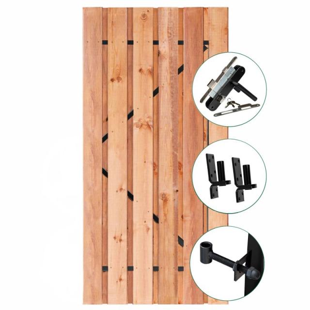 Tuindeur Privacy Red class wood 120x195cm met RVS slot en ZWART Frame