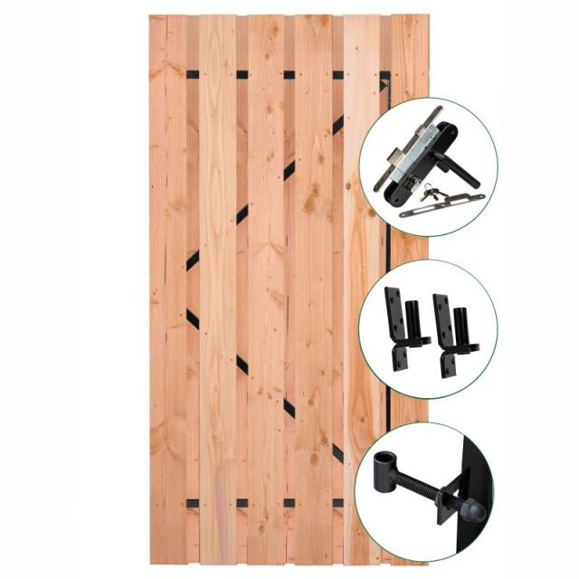 Tuindeur Privacy Larikshout 120x195 cm met RVS slot en ZWART frame