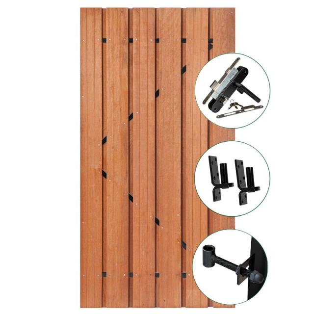 Tuindeur Privacy Hardhout 100x195cm met RVS slot en ZWART frame